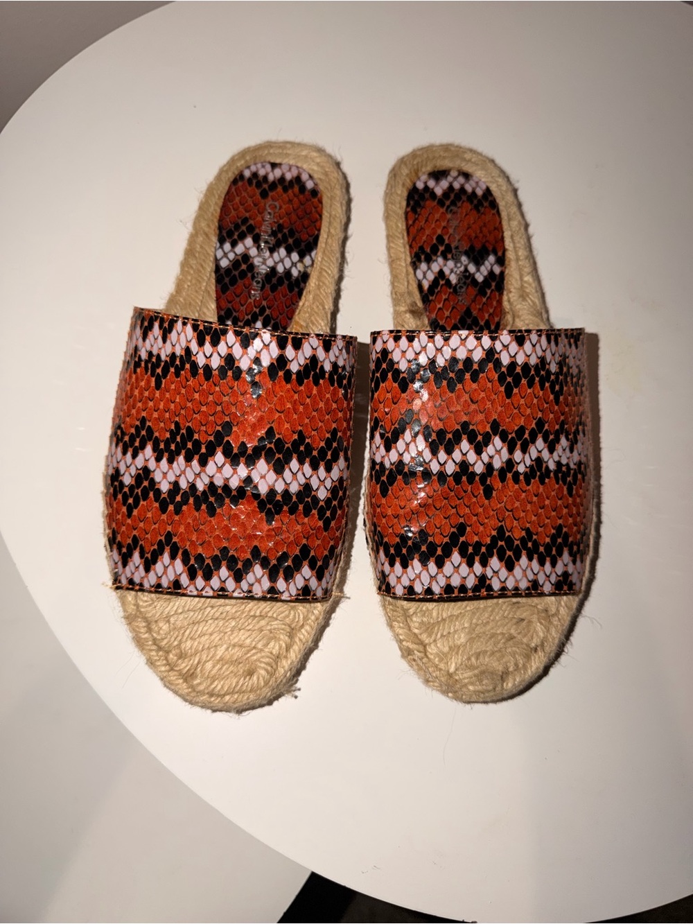 Calvin Klein Orange Snake-Print Espadrille Slides
